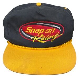 Vintage Snap On Hat Cap Snapback Black Yellow Racing 90s Y2K Tools Rope Trucker